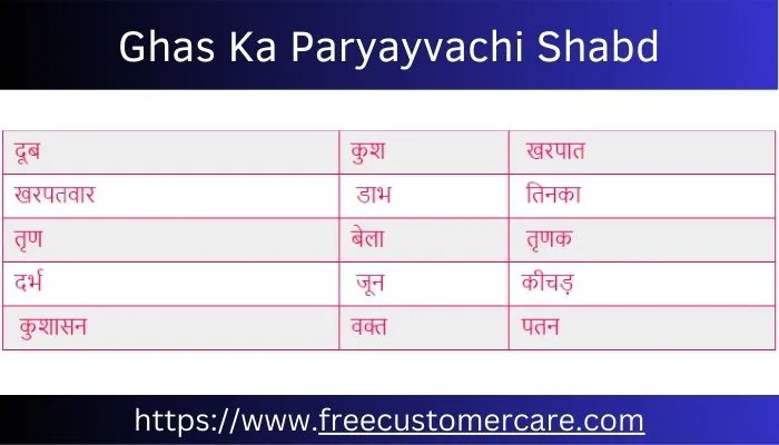Ghas Ka Paryayvachi Shabd (घास का पर्यायवाची शब्द)
