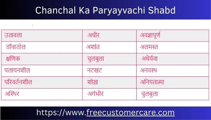 Chanchal Ka Paryayvachi Shabd (चंचल का पर्यायवाची शब्द)